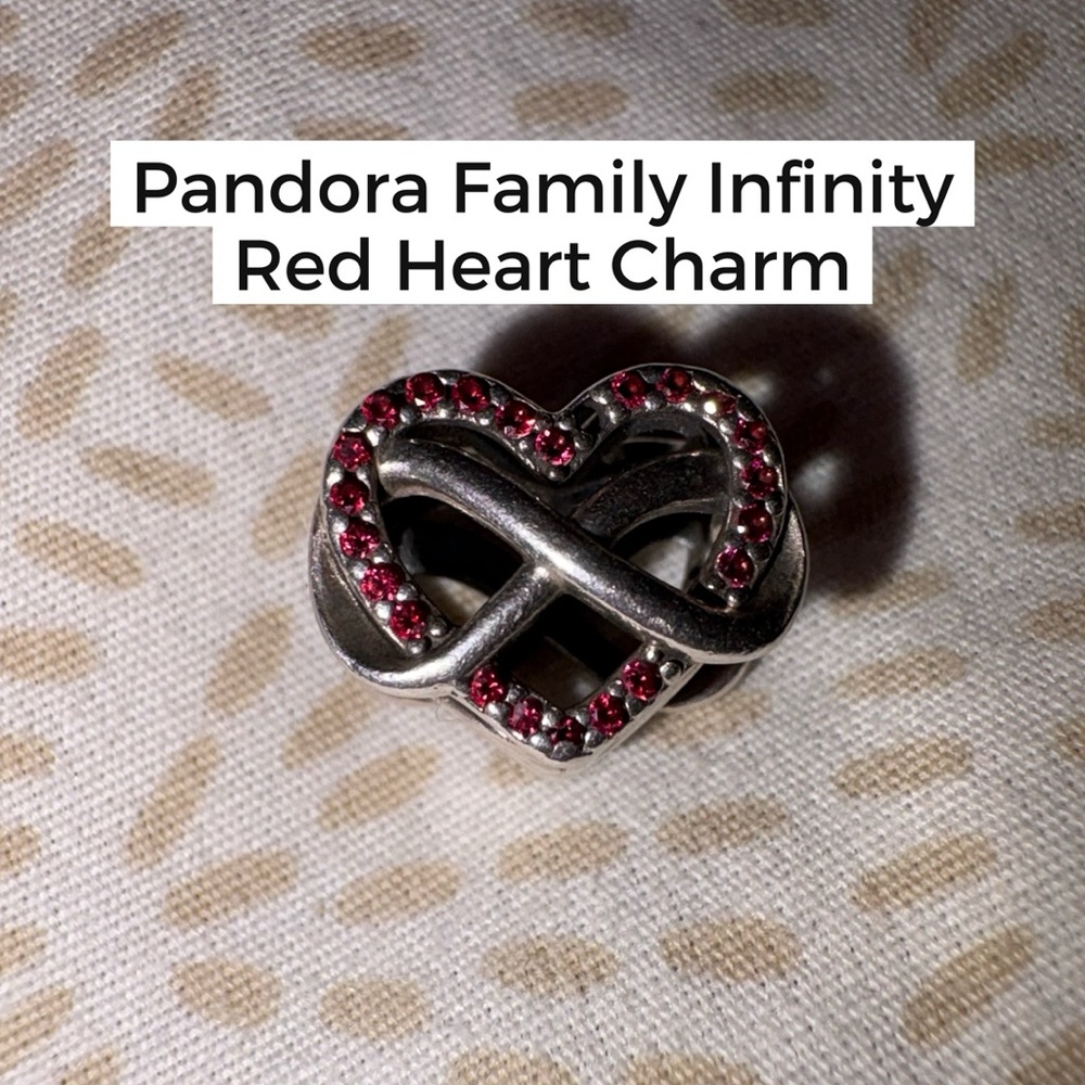 Pandora Silver Infinity Heart Charm with Red Crystals